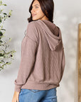 Gray BOMBOM Ribbed Drawstring Exposed Seam Hoodie Sentient Beauty Fashions Apparel & Accessories
