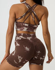 Light Gray Crisscross Printed Tank and Shorts Active Set Sentient Beauty Fashions Apparel & Accessories