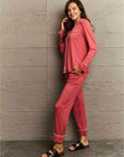 Rosy Brown Ninexis Buttoned Collared Neck Top and Pants Pajama Set