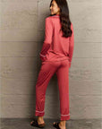 Rosy Brown Ninexis Buttoned Collared Neck Top and Pants Pajama Set