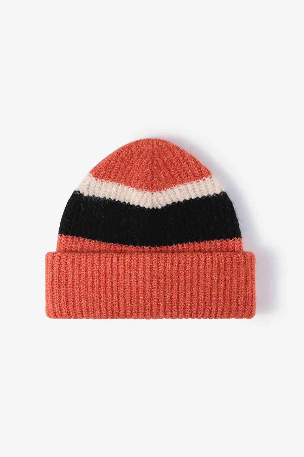 White Smoke Tricolor Cuffed Knit Beanie