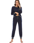 Dark Slate Gray Round Neck Top and Pants Lounge Set Sentient Beauty Fashions Sleepwear