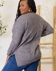 Light Gray Basic Bae Round Neck Drop Shoulder Slit Sweatshirt Sentient Beauty Fashions Apparel & Accessories