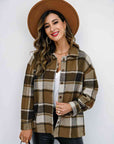 Dark Slate Gray Plaid Button Up Collared Neck Jacket Sentient Beauty Fashions Apparel & Accessories