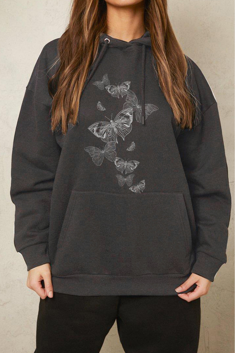 Dark Slate Gray Simply Love Full Size Dropped Shoulder Butterfly Graphic Hoodie Sentient Beauty Fashions Apparel &amp; Accessories