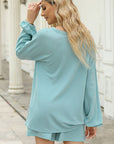 Gray V-Neck Dropped Shoulder Top and Shorts Set Sentient Beauty Fashions Apparel & Accessories