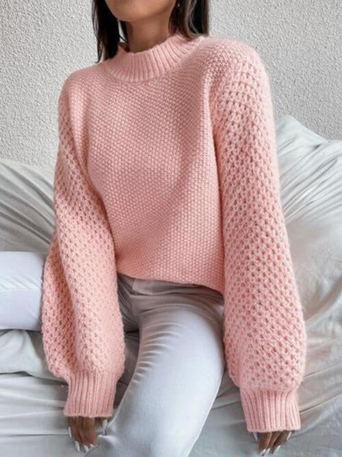 Gray Openwork Mock Neck Long Sleeve Sweater Sentient Beauty Fashions Apparel &amp; Accessories