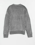 Dark Slate Gray Striped Mock Neck Dropped Shoulder Sweater Sentient Beauty Fashions Apparel & Accessories