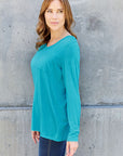 Dark Gray Basic Bae Full Size V-Neck Long Sleeve Top Sentient Beauty Fashions Apparel & Accessories