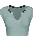 Dark Sea Green Notched Neck Cap Sleeve Cropped Tee Sentient Beauty Fashions Apparel & Accessories