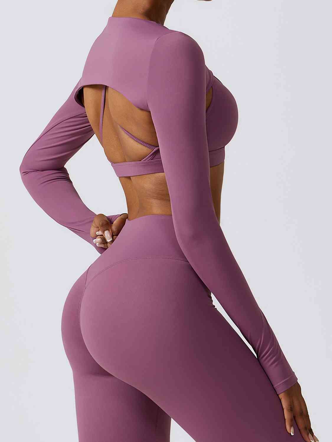Light Gray Cropped Cutout Long Sleeve Sports Top Sentient Beauty Fashions Apparel &amp; Accessories