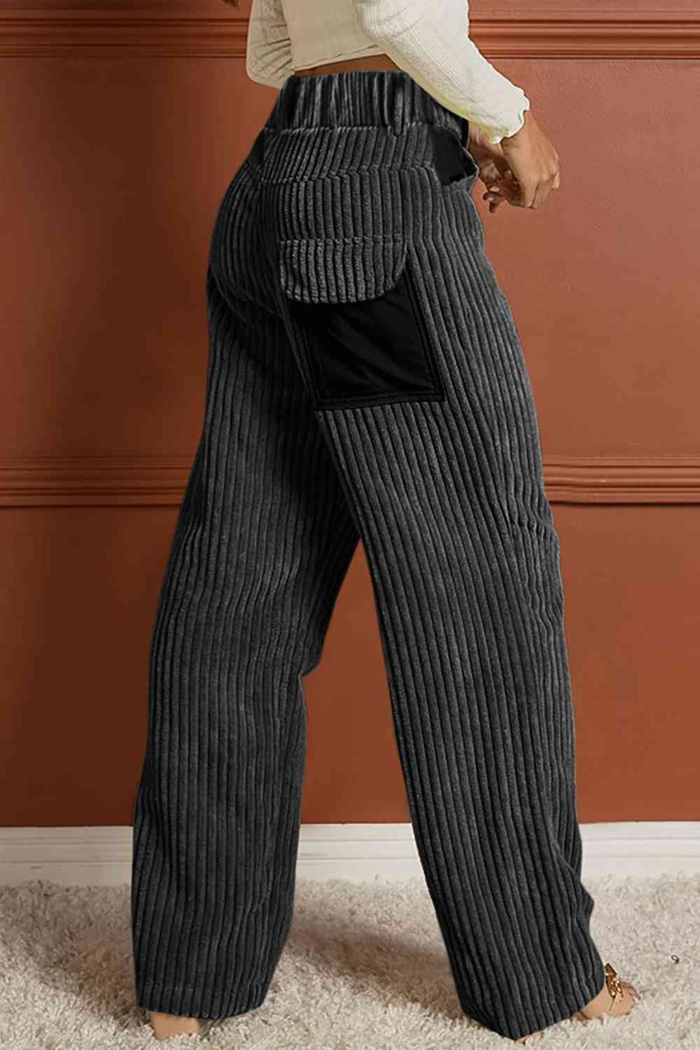 Dark Slate Gray Ribbed Longline Pocketed Pants Sentient Beauty Fashions Apparel &amp; Accessories