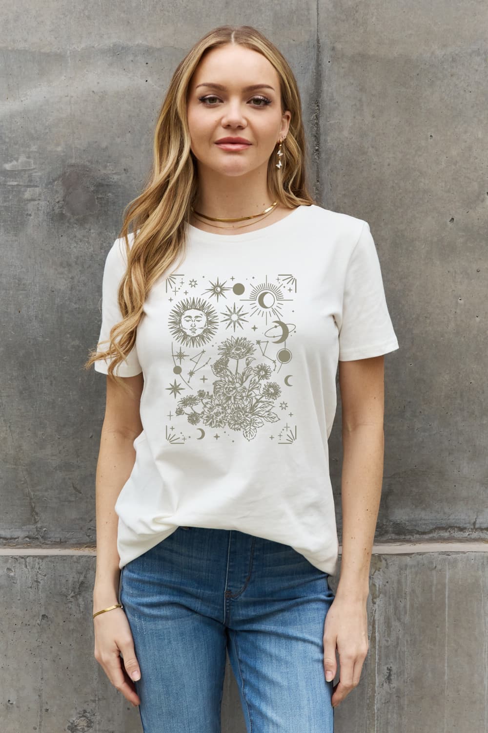 Slate Gray Simply Love Celestial Graphic Short Sleeve Cotton Tee Sentient Beauty Fashions Apparel & Accessories