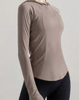 Gray Hooded Long Sleeve Active T-Shirt Sentient Beauty Fashions Apparel & Accessories