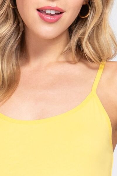 Light Goldenrod ACTIVE BASIC Adjustable Spaghetti Strap Round Neck Cami Sentient Beauty Fashions Apparel & Accessories