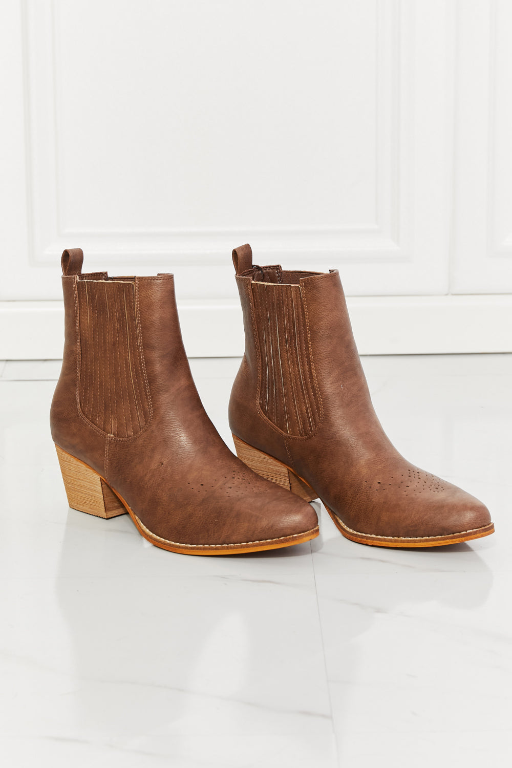 Lavender MMShoes Love the Journey Stacked Heel Chelsea Boot in Chestnut