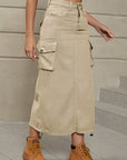 Rosy Brown Drawstring Denim Skirt with Pockets Sentient Beauty Fashions Apparel & Accessories