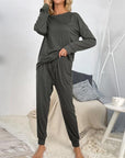 Gray Round Neck Top and Drawstring Pants Lounge Set Sentient Beauty Fashions Apparel & Accessories