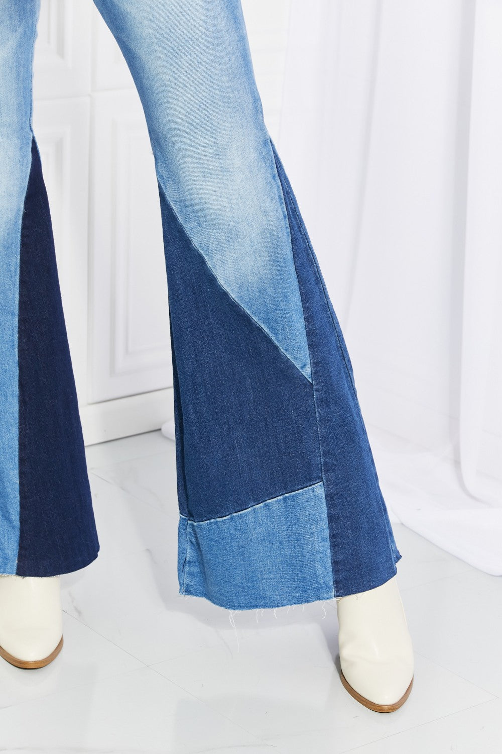 Dark Slate Blue Vibrant Sienna Full Size Color Block Flare Jeans