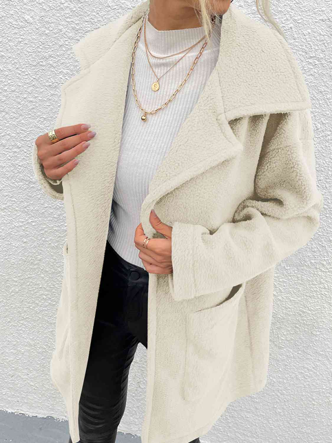 Light Gray Dropped Shoulder Coat with Pockets Sentient Beauty Fashions jackets