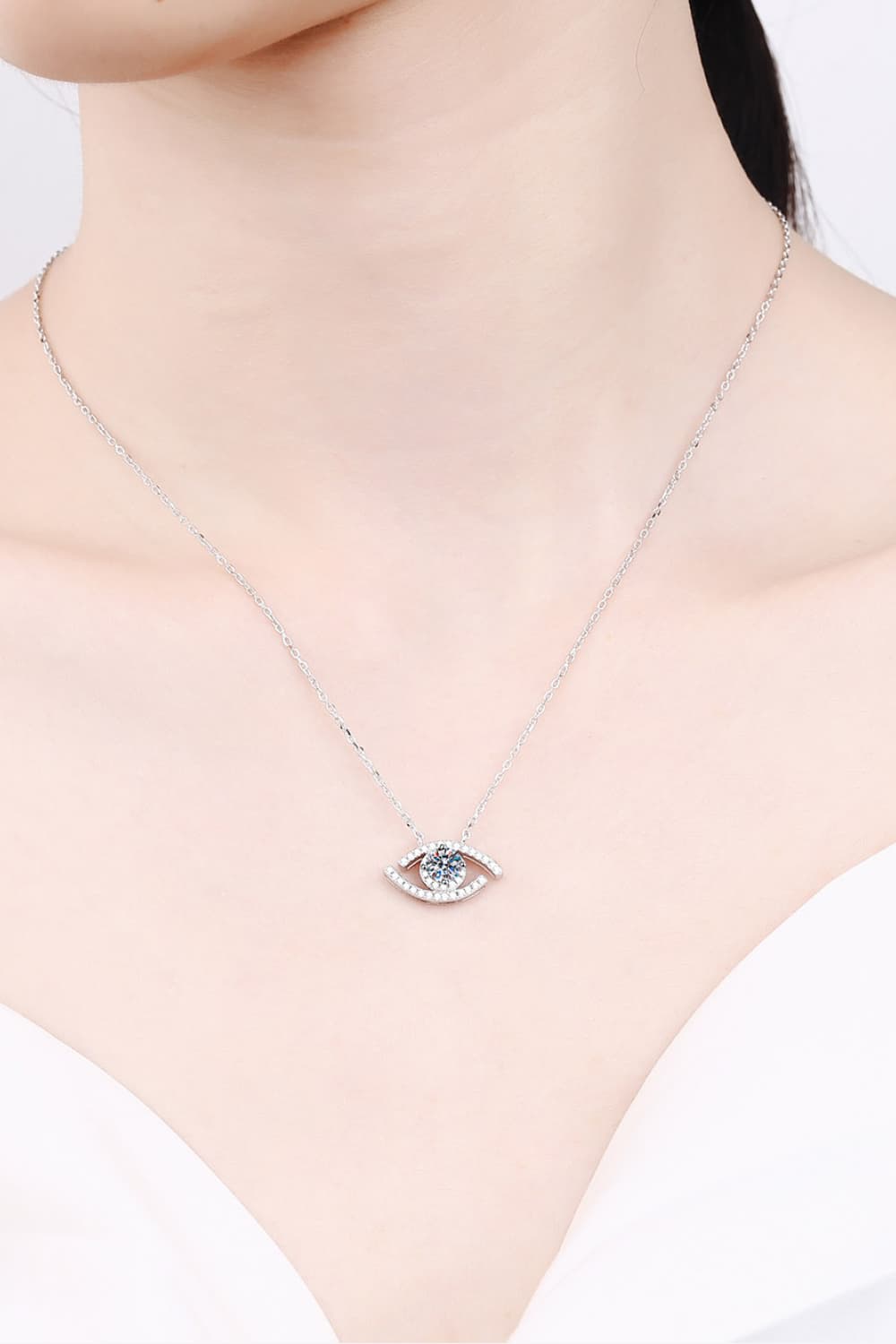 Antique White Moissanite Evil Eye Pendant 925 Sterling Silver Necklace
