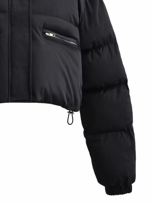 Dark Slate Gray Snap and Zip Closure Drawstring Cropped Winter Coat