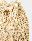 Fame Straw Braided Drawstring Tote Bag with Tassel