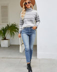 Gray Geometric Turtleneck Long Sleeve Sweater