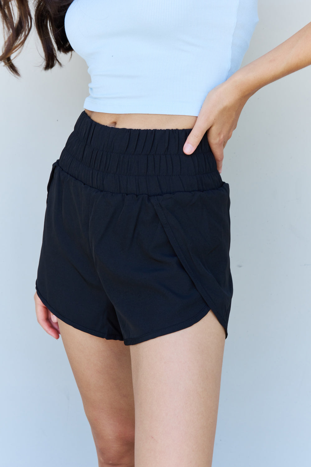 Dark Slate Gray Ninexis Stay Active High Waistband Active Shorts in Black Sentient Beauty Fashions Apparel & Accessories