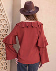 Tan Statement Collar Long Sleeve Blouse Sentient Beauty Fashions Apparel & Accessories