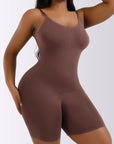 Dark Olive Green Full Size Spaghetti Strap Shaping Romper Sentient Beauty Fashions Activewear