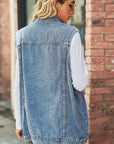Slate Gray Collared Neck Sleeveless Denim Top with Pockets Sentient Beauty Fashions denim