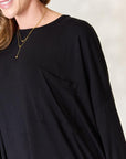 Black Zenana Full Size Round Neck Long Sleeve Top with Pocket Sentient Beauty Fashions Apparel & Accessories