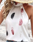 Light Gray Feather Print Grecian Neck Tank Sentient Beauty Fashions Apparel & Accessories
