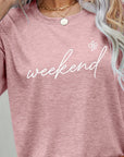 Rosy Brown WEEKEND Flower Graphic Short Sleeve Tee