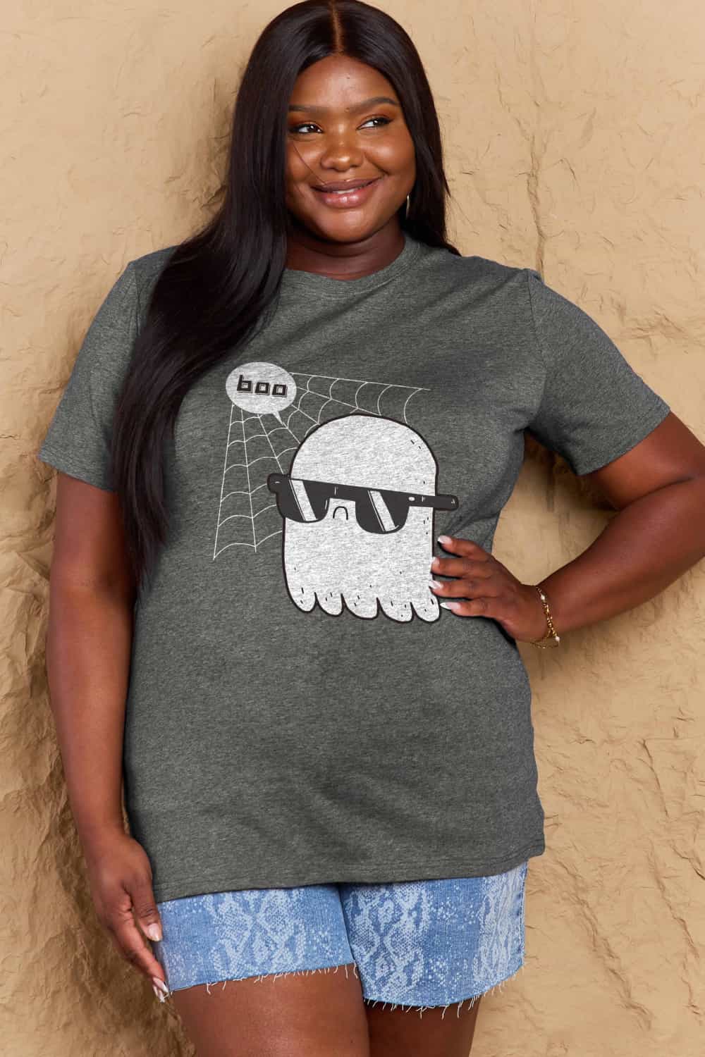 Dim Gray Simply Love Full Size BOO Graphic Cotton Tee Sentient Beauty Fashions Apparel &amp; Accessories