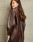 Dark Gray e.Luna Vegan Leather Button Down Shirt Sentient Beauty Fashions Apparel & Accessories