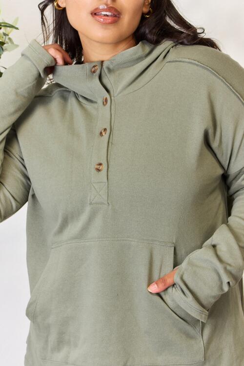 Rosy Brown Culture Code Full Size Half Button Hoodie Sentient Beauty Fashions Apparel &amp; Accessories