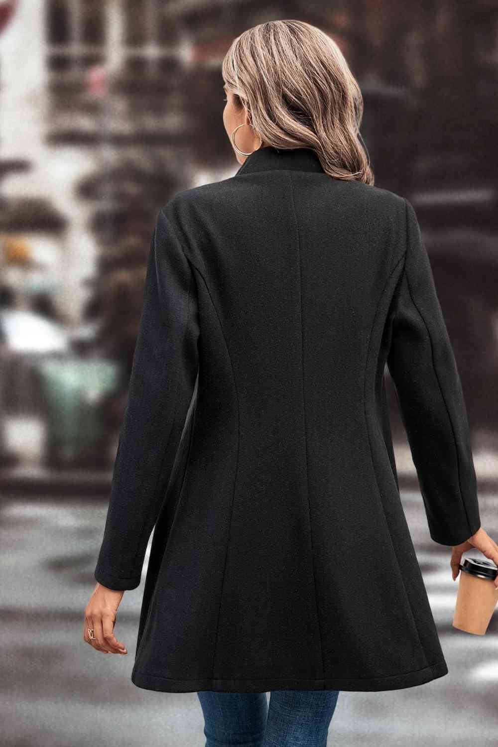 Dark Slate Gray Lapel Collar Button Down Coat Sentient Beauty Fashions Apparel & Accessories