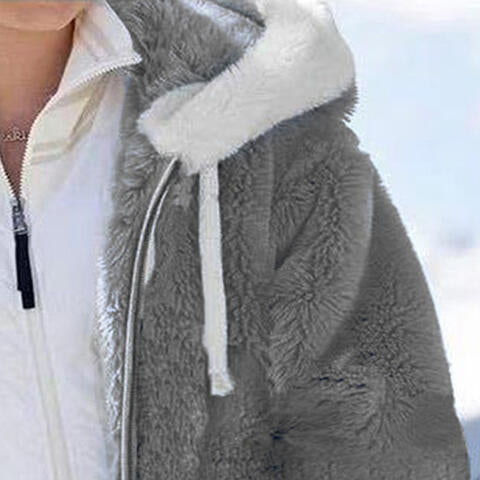 Slate Gray Zip-Up Hooded Teddy Coat