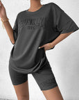 Dark Slate Gray BROOKLYN NYC Graphic Top and Shorts Set Sentient Beauty Fashions Apparel & Accessories