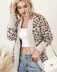 Light Gray Leopard Open Front Dropped Shoulder Cardigan Sentient Beauty Fashions Apparel & Accessories