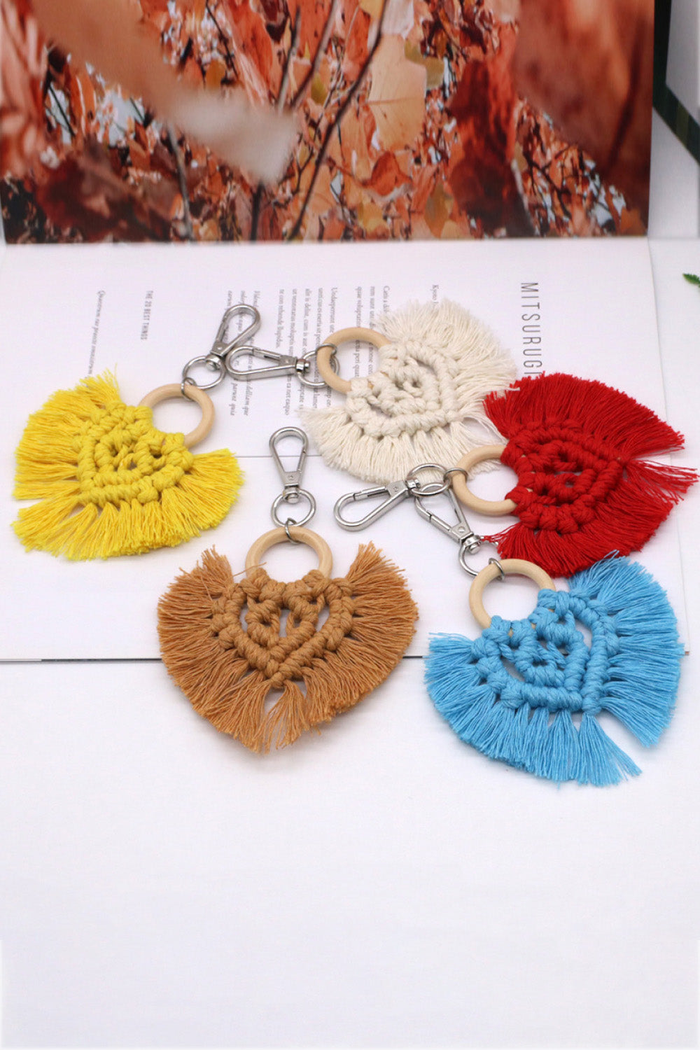 Lavender Assorted 4-Pack Heart-Shaped Macrame Fringe Keychain Sentient Beauty Fashions Apparel & Accessories