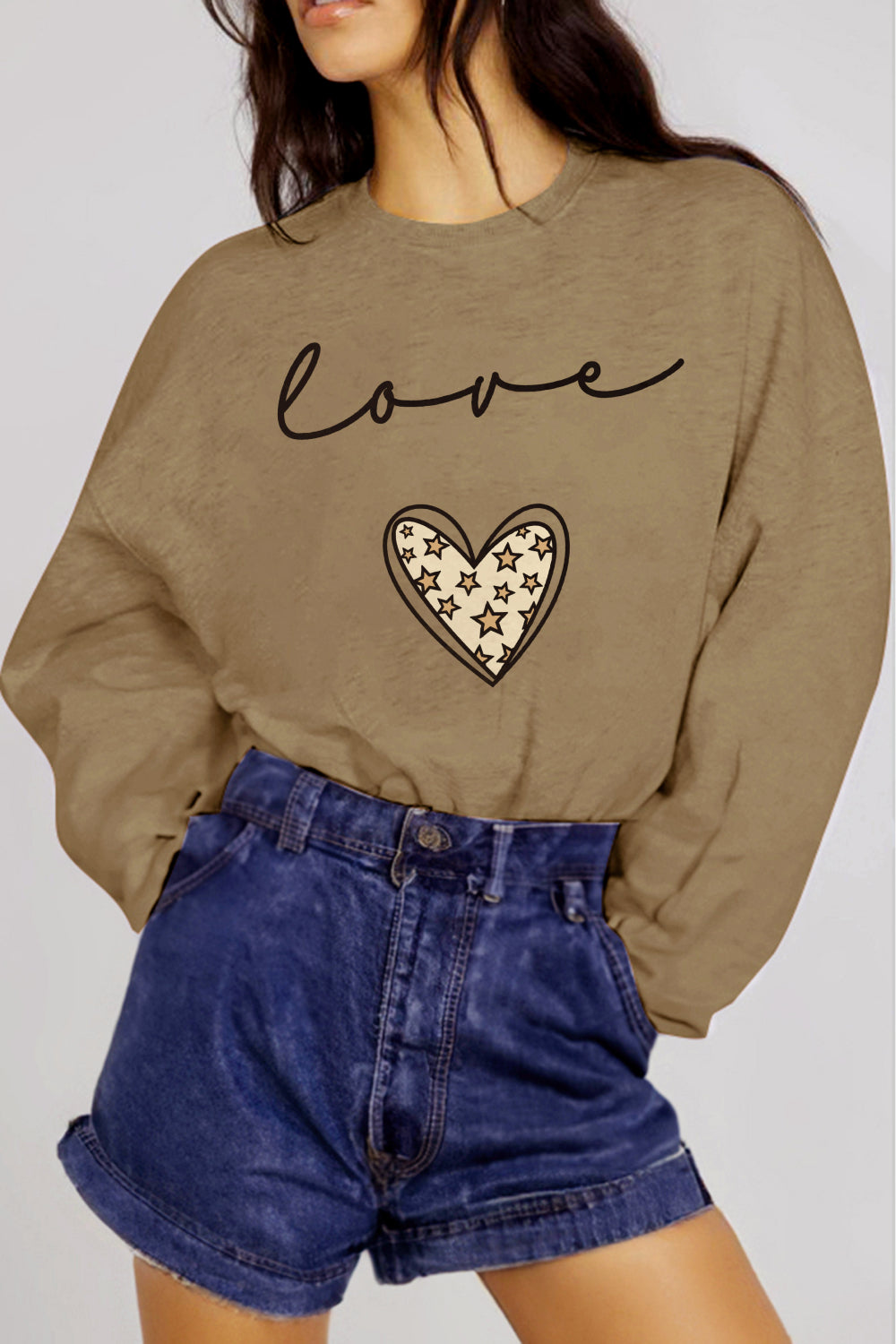 Dim Gray Simply Love Full Size LOVE Graphic Sweatshirt