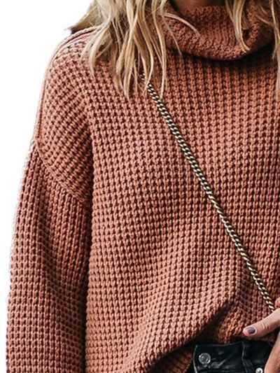 Sienna Waffle-Knit Turtleneck Round Neck Sweater Sentient Beauty Fashions Apparel &amp; Accessories