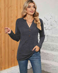 Rosy Brown Notched Neck Long Sleeve T-Shirt Sentient Beauty Fashions Apparel & Accessories