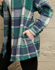 Dark Slate Gray Double Take Plaid Dropped Shoulder Pocketed Shirt Jacket Sentient Beauty Fashions Apparel & Accessories