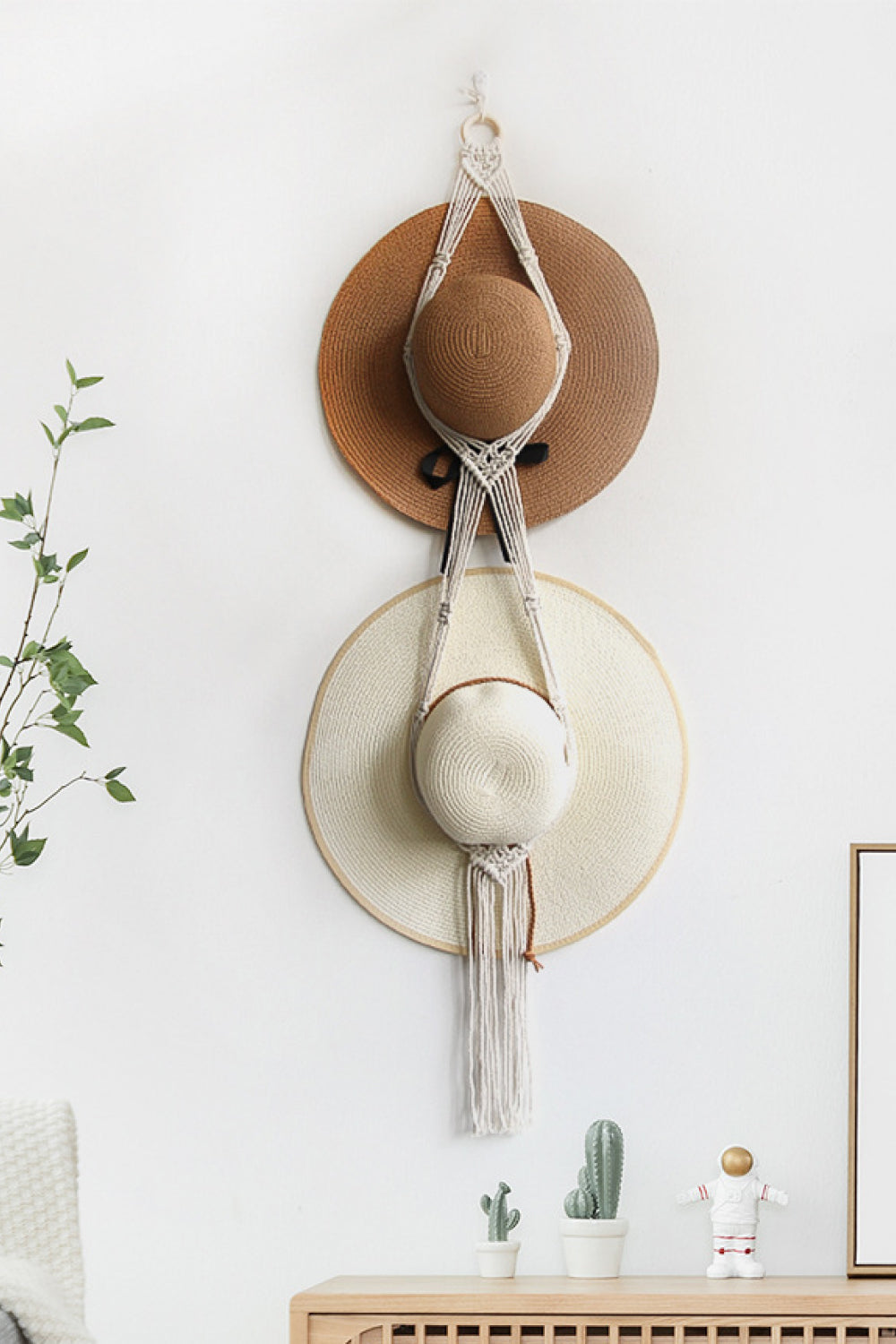Antique White Macrame Double Hat Hanger Sentient Beauty Fashions Home Decor