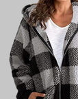 Dark Slate Gray Plaid Zip-Up Hooded Jacket with Pockets Sentient Beauty Fashions Apparel & Accessories