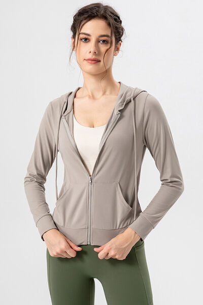 Light Gray Drawstring Zip Up Hooded Active Outerwear Sentient Beauty Fashions Apparel &amp; Accessories